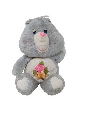 Care Bears Grams Gray Plush Toy Embroidered Floral Design 1983 Kenner VTG #GR-6